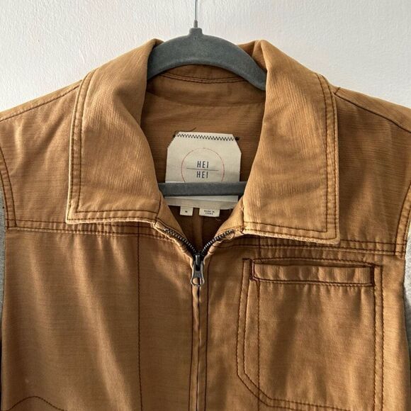 Hei Hei Anthropologie Tan Gray Color Block Full Zip Jacket Size M Sweater - Picture 3 of 11